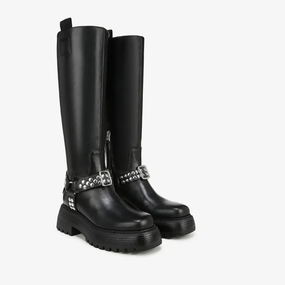 NEW Circus NY by Sam Edelman Hayes Women's Black Leather Stud Motorcycle Boot